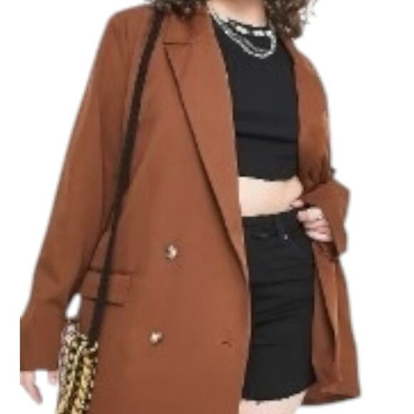 Boohoo Chocolate Brown Heartbreak Plus Oversized Dad Blazer Size 14 - Picture 1 of 11